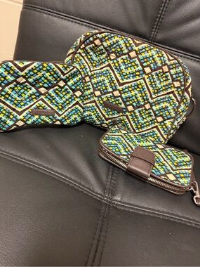 Vera Bradley Blue, Turquoise & Brown Geometric Cosmetic Trio